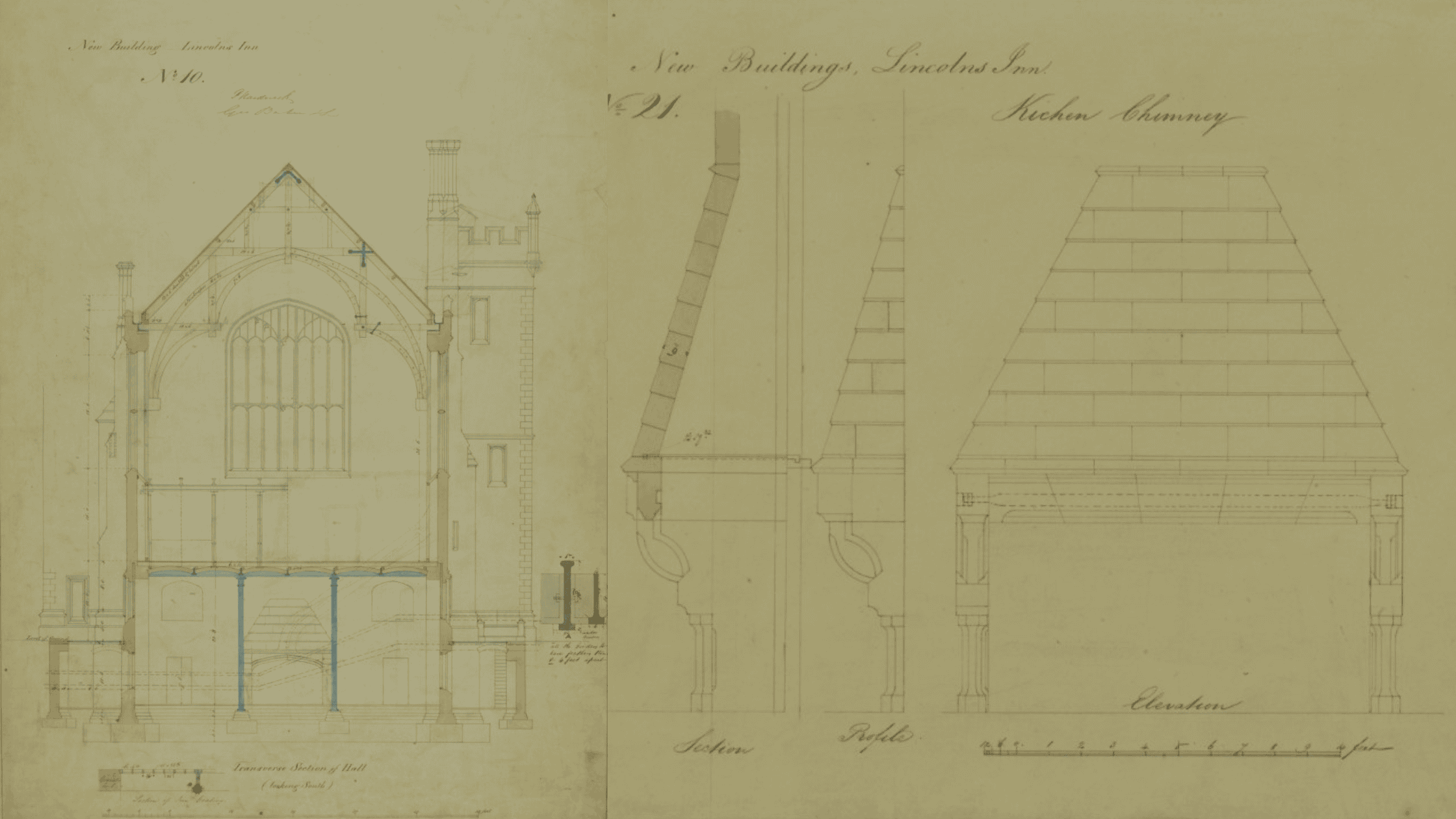 Old blueprints of historic venue cross section